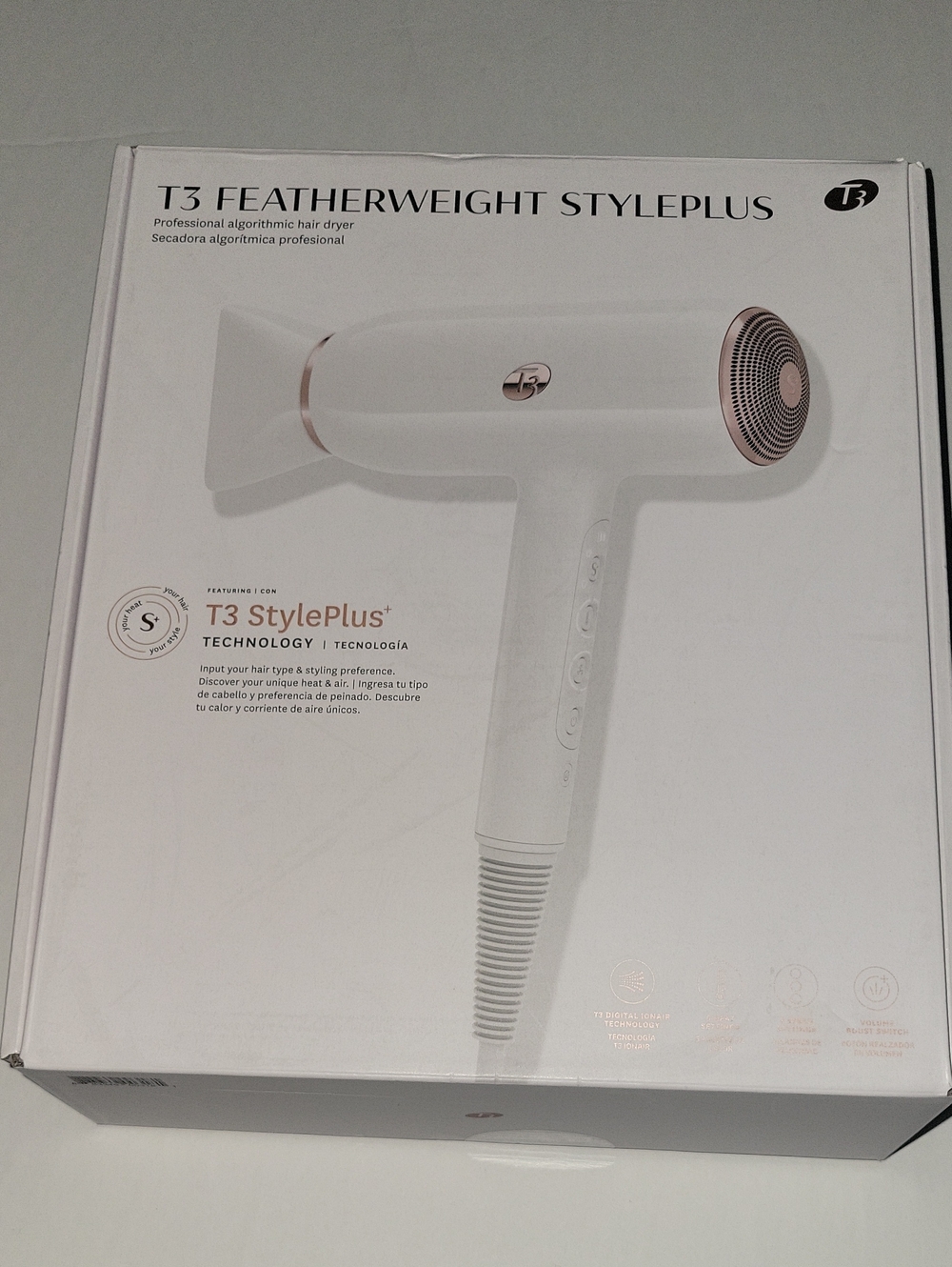 T3 White Hair Dryer with Rose Gold Accents New In Box
